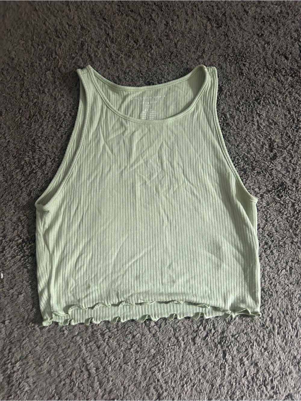 American Eagle Outfitters Light Mint Ribbed Lettuce-Hem Tank